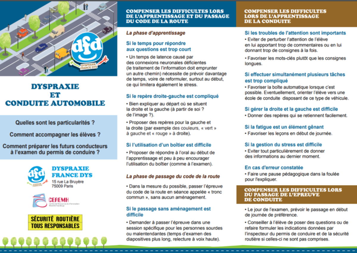 Plaquette Dyspraxie et conduite automobile